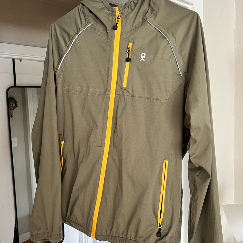 Olive Green Hooded Jacket with Yellow Accents